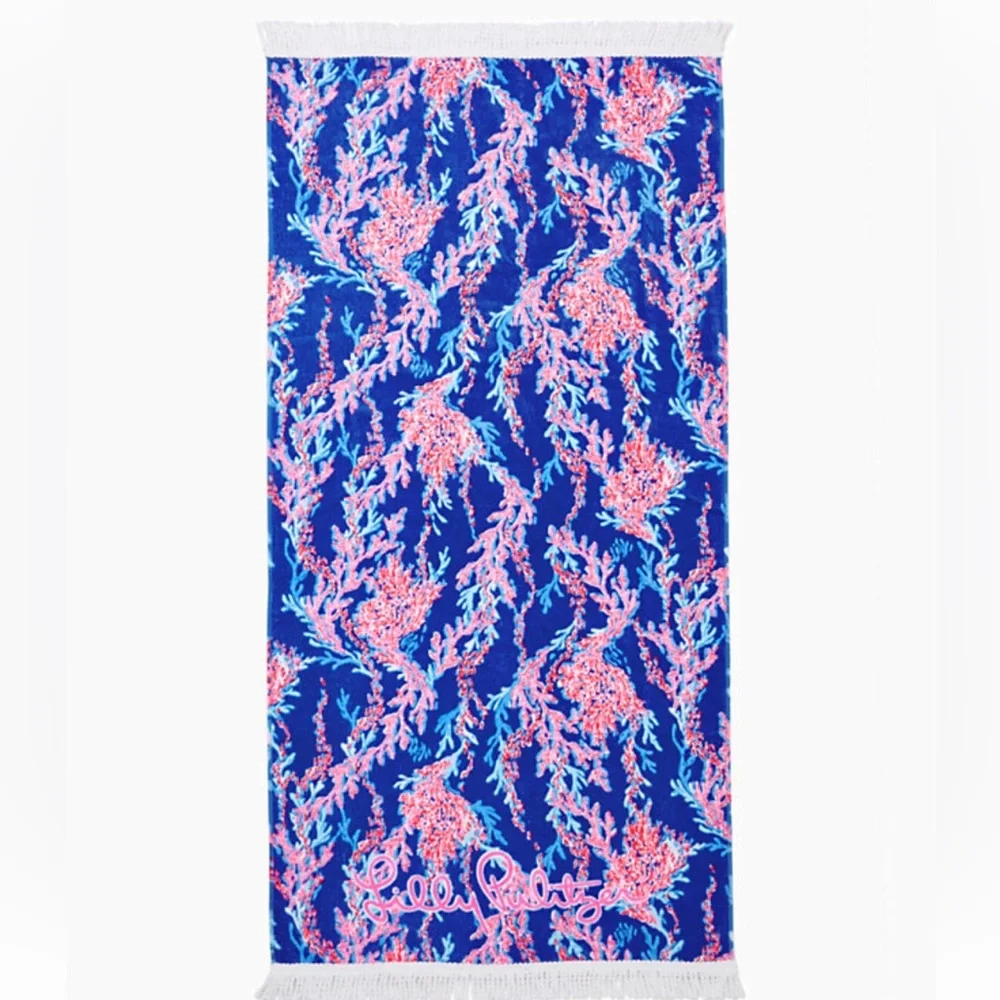 Brand New Lilly Pulitzer Velour Terry Beach Towel in Borealis Blue Swim On Over